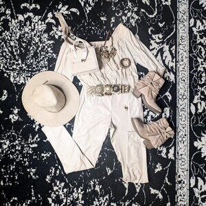 Joyfolie Piper Pants Faux Leather Side Zip High-waisted Ecru Size L SOLD OUT